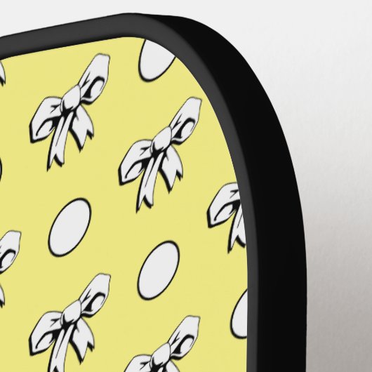 レモンイエローホワイト水玉模様弓 ピックルボールラケット (左詳細)