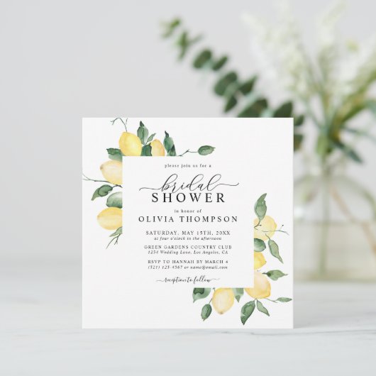 レモンイエローボホウォーター色エレガントブライダルシャワー 招待状 (スタンド正面)