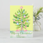 レモンイエローメリークリスマスツリーホリデーカード シーズンカード (スタンド正面)