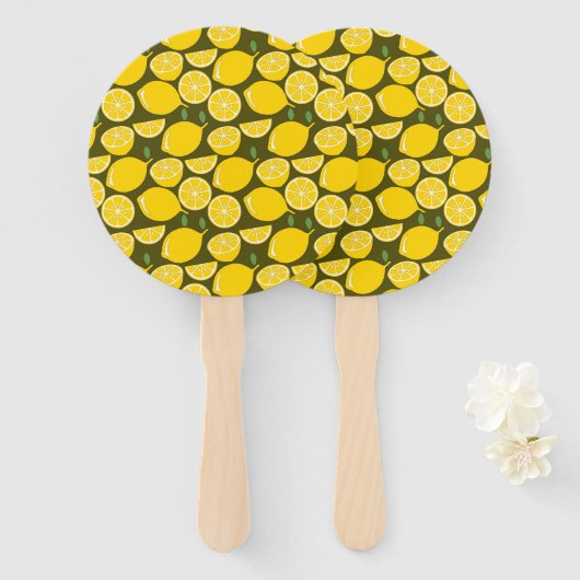 レモンイエローモダンおもしろいかわいい ハンドファン (正面&裏面)