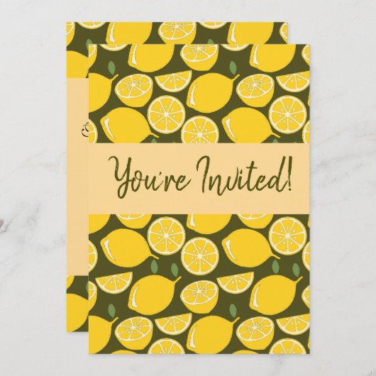 レモンイエローモダンおもしろいかわいい 招待状 (正面/裏面)