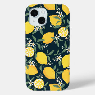レモンイエローリーフパターン iPhone 15ケース