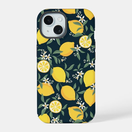 レモンイエローリーフ柄 iPhone 15ケース (裏面)