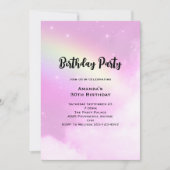 レモンイエローレインボー付きピンクスカイ誕生日 招待状 (正面)