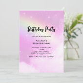 レモンイエローレインボー付きピンクスカイ誕生日 招待状 (スタンド正面)