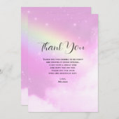 レモンイエローレインボー付きピンクスカイ サンキューカード (正面/裏面)