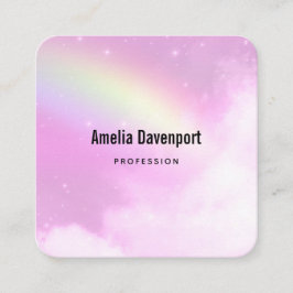 レモンイエローレインボー付きピンクスカイ スクエア名刺