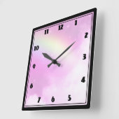 レモンイエローレインボー付きピンクスカイ スクエア壁時計 (傾斜)