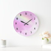 レモンイエローレインボー付きピンクスカイ ラージ壁時計 (ホーム)