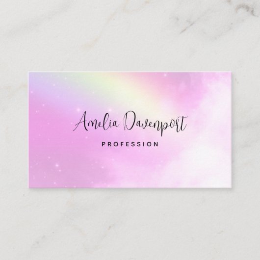 レモンイエローレインボー付きピンクスカイ 名刺 (正面)