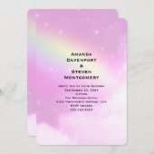 レモンイエローレインボー付きピンク結婚スカイ 招待状 (正面/裏面)