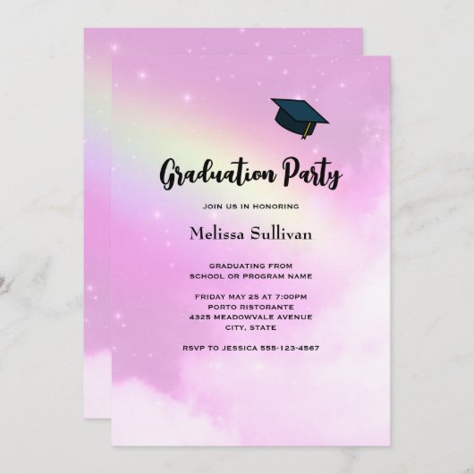 レモンイエローレインボー卒業とピンクスカイ 招待状 (正面/裏面)