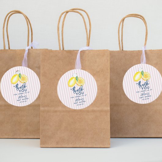 レモンイエローレトロモダンベビーシャワーありがとう フェイバータグ