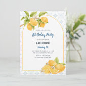 レモンイエロー地中海のシトラスバースデーパーティー 招待状 (スタンド正面)