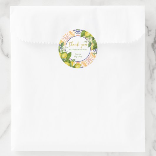 レモンイエロー地中海のフルーツ赤ちゃんシャワー ラウンドシール (バッグ)