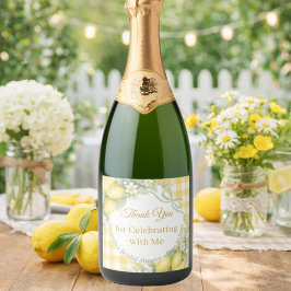レモンイエロー ギンガムチェック ありがとう ブライダルシャワー スパークリングワインラベル