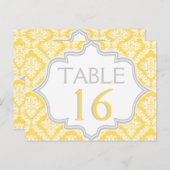 レモンイエロー、グレーダマスクのウェディングテーブル番号 ポストカード (正面/裏面)