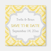 レモンイエロー、グレーダマスクの結婚式の日付を保存 マグネット (正面)