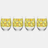 レモンイエロー、ステイングラス地中海のパターン ステムなしワイングラス (正面)