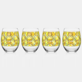 レモンイエロー、ステイングラス地中海のパターン ステムなしワイングラス