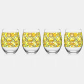 レモンイエロー、ステイングラス地中海のパターン ステムなしワイングラス (右)