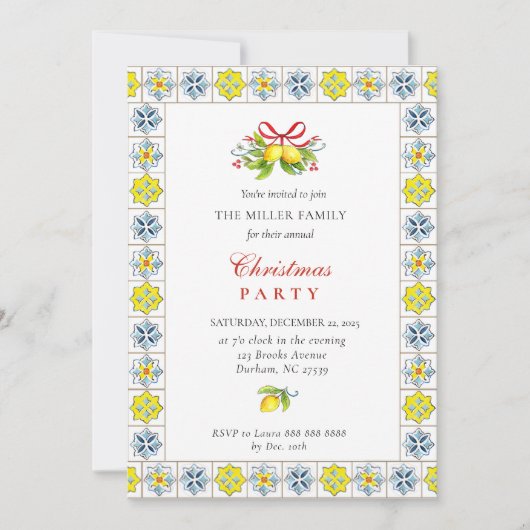 レモンイタリアンのクリスマスパーティー付きのタイル 招待状 (正面)