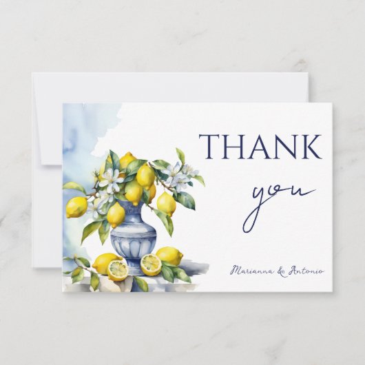 レモンイタリアンの入ったアマルフィ結婚ーの青い花瓶 サンキューカード (正面)