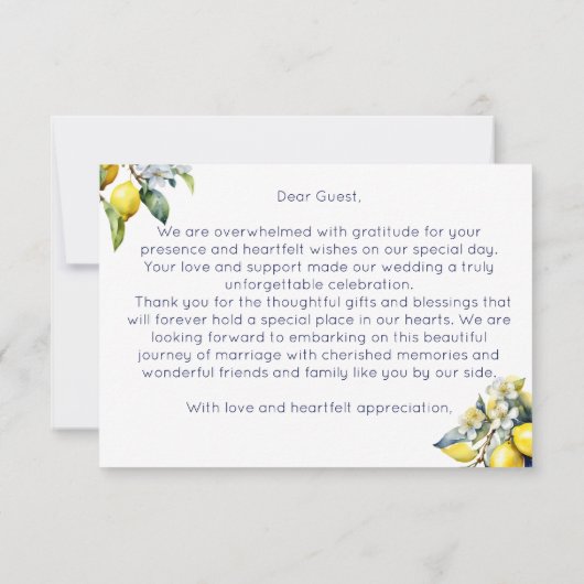 レモンイタリアンの入ったアマルフィ結婚ーの青い花瓶 サンキューカード (裏面)