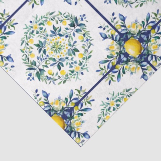 レモンイタリアンフローラタイル青と白の切り離し 薄葉紙 (詳細)