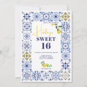 レモンイタリアンブルーのタイル水色甘い16 招待状 (正面)