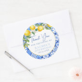 レモンイタリアンブルータイル誕生日ありがとう ラウンドシール (封筒)