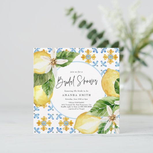 レモンイタリ地中海のアルブルータイルブライダルシャワー 招待状 (スタンド正面)