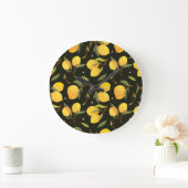 レモンイラストレーション:手のシ色彩の鮮やかームレームパターン。 ラージ壁時計 (ホーム)