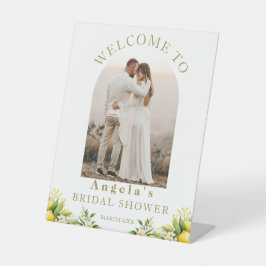 レモンウェルカムモダンエレガントブライダルシャワー写真 台座サイン