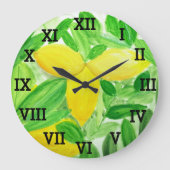 レモンウォーターカラーイエローフルーツサマーシトラス ラージ壁時計 (正面)