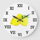 レモンウォーターカラーイエローフルーツサマーシトラス ラージ壁時計 (正面)