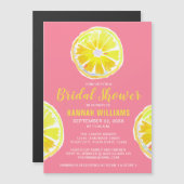 レモンウォーターカラーピンクブライダルシャワー マグネット招待状 (正面/裏面)