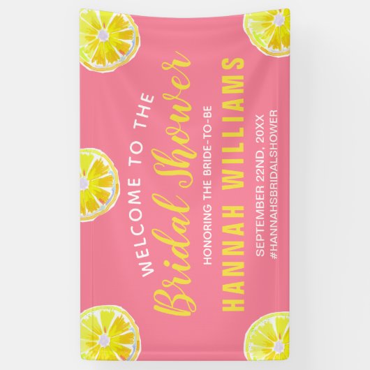 レモンウォーターカラーブライダルシャワーウェルカムピンク 横断幕 (縦)
