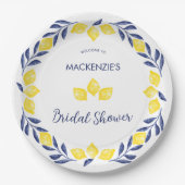 レモンウォーターカラーブライダルシャワー パーソナライズされた ペーパープレート (正面)