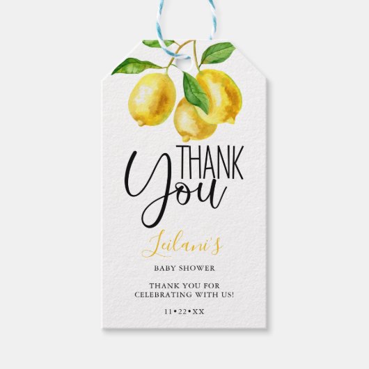 レモンウォーターカラーベビーシャワーありがとう ギフトタグ (正面)
