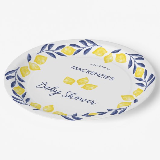 レモンウォーターカラーベビーシャワーパーソナライズされた ペーパープレート (アングル)