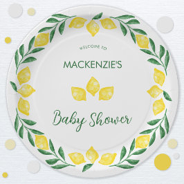 レモンウォーターカラーベビーシャワーパーソナライズされた ペーパープレート