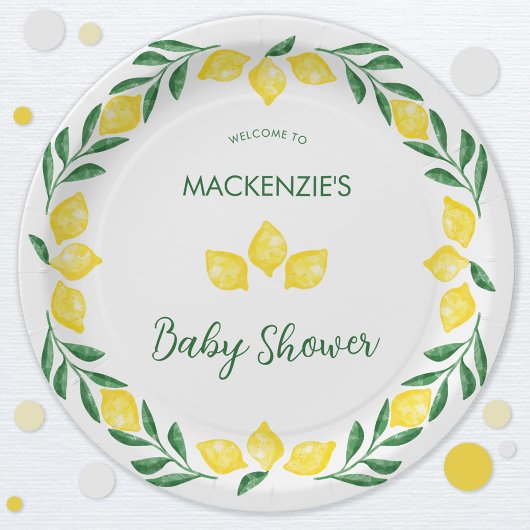レモンウォーターカラーベビーシャワーパーソナライズされた ペーパープレート