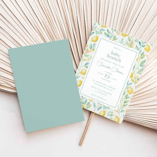 レモンウォーターカラーベビーブランチエレガントベビーシャワー 招待状
