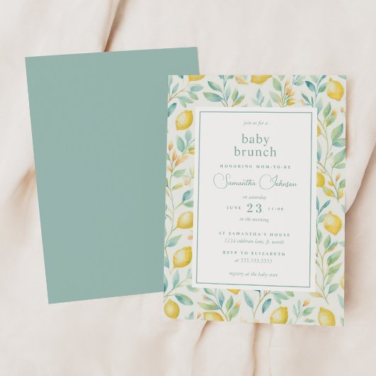 レモンウォーターカラーベビーブランチエレガントベビーシャワー 招待状