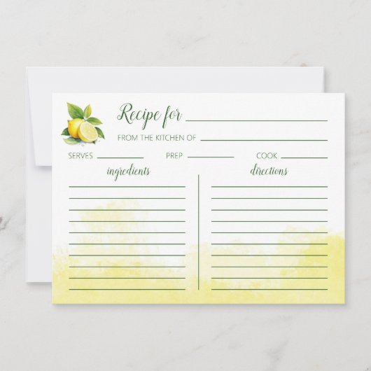 レモンウォーターカラーレシピフラットカード (正面)