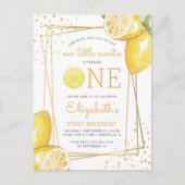 レモンウォーターカラー1st誕生日パーティの招待状 ポストカード (正面)