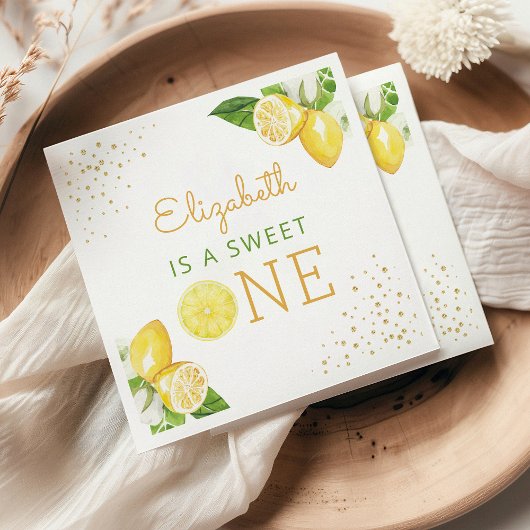 レモンウォーターカラー1st誕生日パーティー スタンダードカクテルナプキン