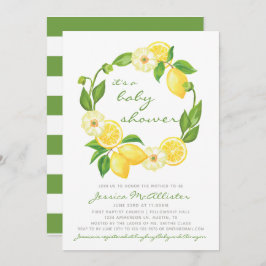 レモンウォーターリース柑橘類ストライプベビーシャワー 招待状