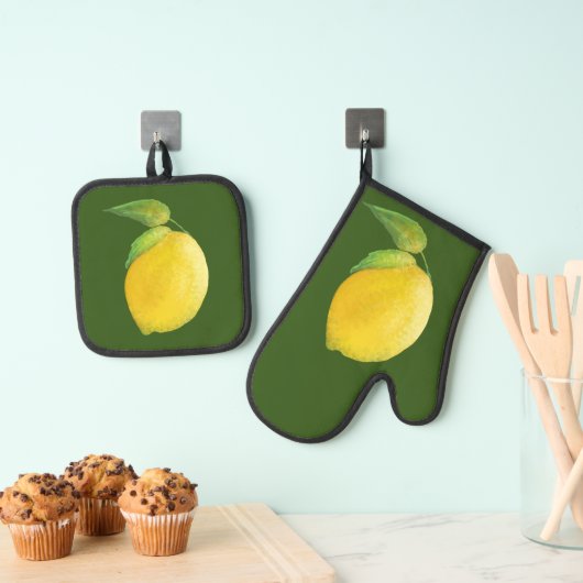 レモンウォーター絵画カラーズアートデザイン 鍋つかみ&鍋敷きセット (インサイチュ (吊り下げ))